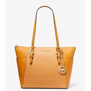 MICHAEL Michael Kors Charlotte Logo and Leather Top Zip Large Tote Bag